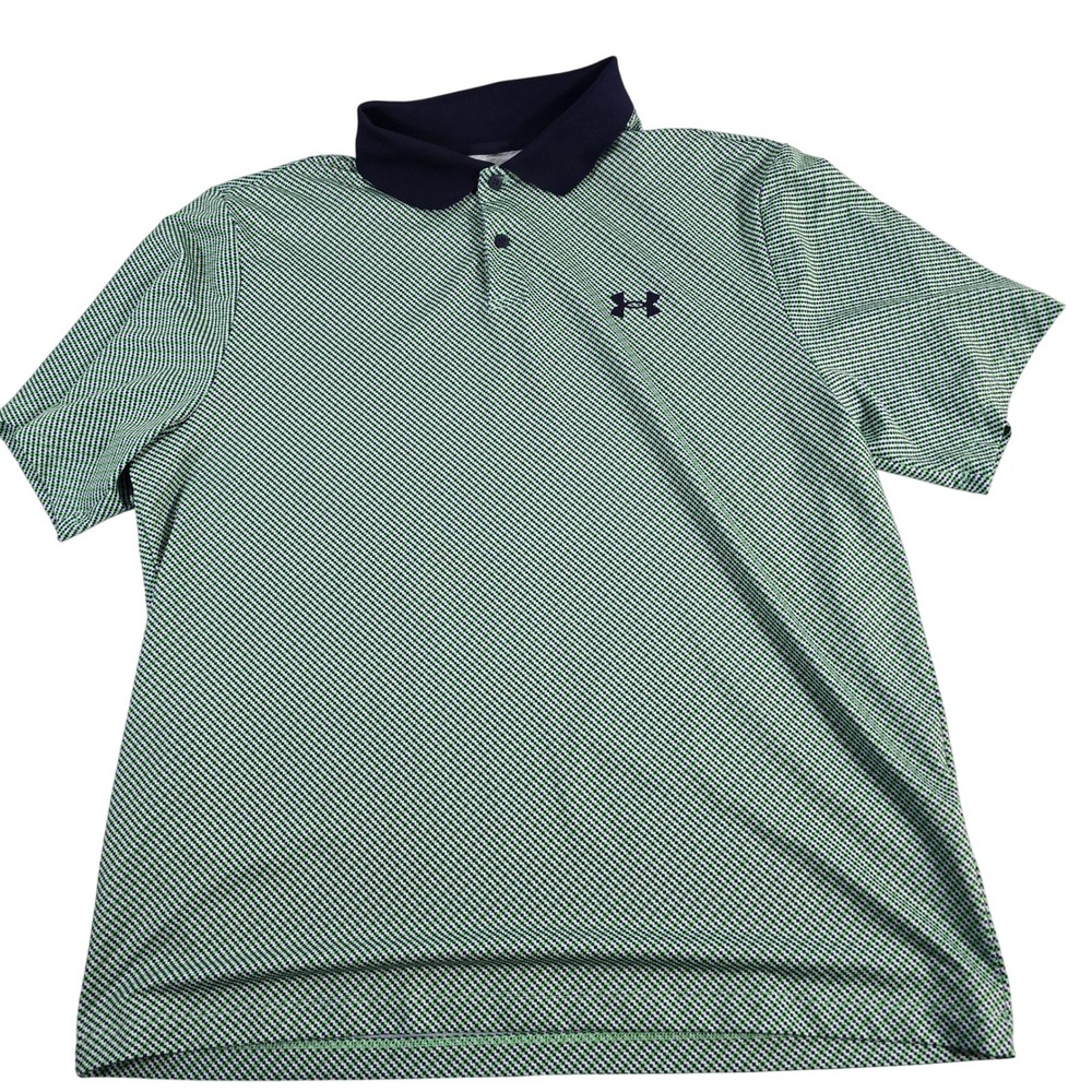 Under Armour Mens Performance Polo Shirt Golf Casual Green‎ White Stripe Large